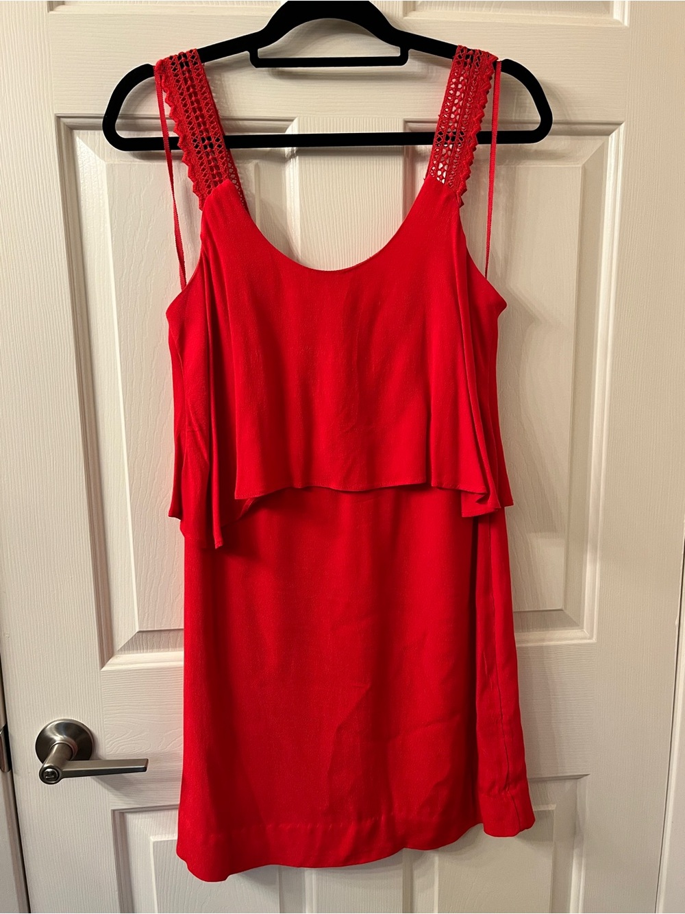 Anthropologie Red Sleeveless Mini Dress with Crochet Straps